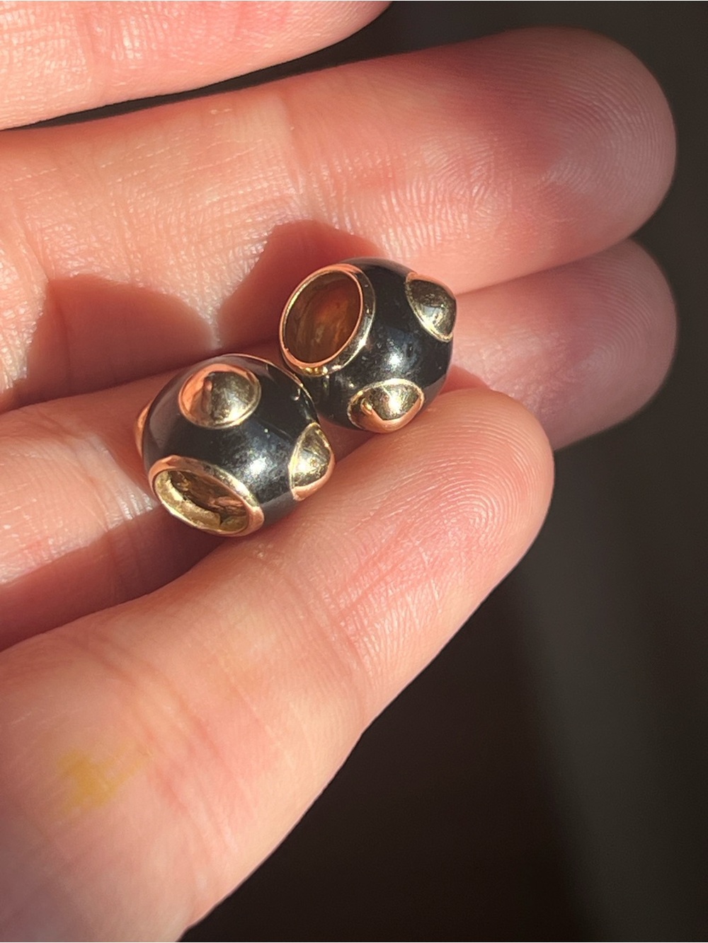 Gold 14k and Black Bead Charm - Women Jewelry